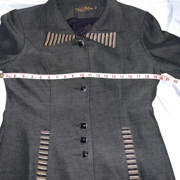 Women's Dig Wah Korean Style Casual Striped sleeves wool Blazer button up XL - Picture 9 of 11